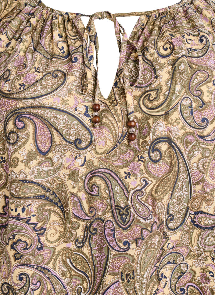 Paisley-kuvioinen viskoosipusero ny&ouml;rill&auml;, Keltainen, Packshot image number 2