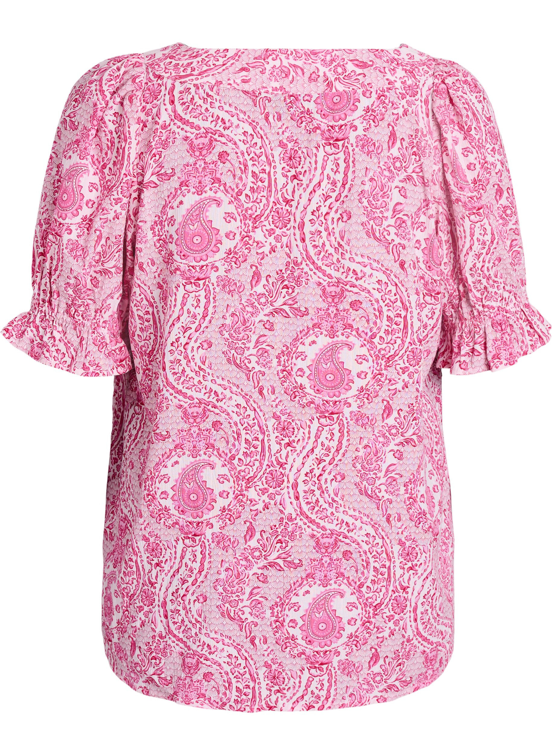 ZizziViskoosipusero paisleykuosilla ja neliskulmaisella p&auml;&auml;ntiell&auml;, Vaaleanpunainen, Packshot image number 1