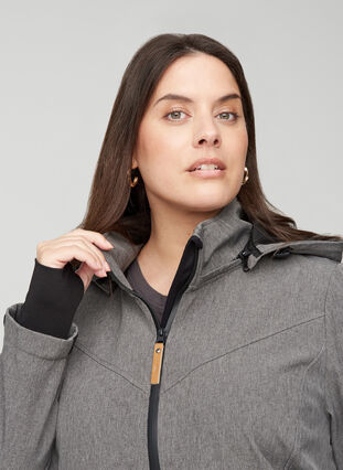 Softshell-takki hupulla ja taskuilla , Medium Grey Melange, Model image number 2