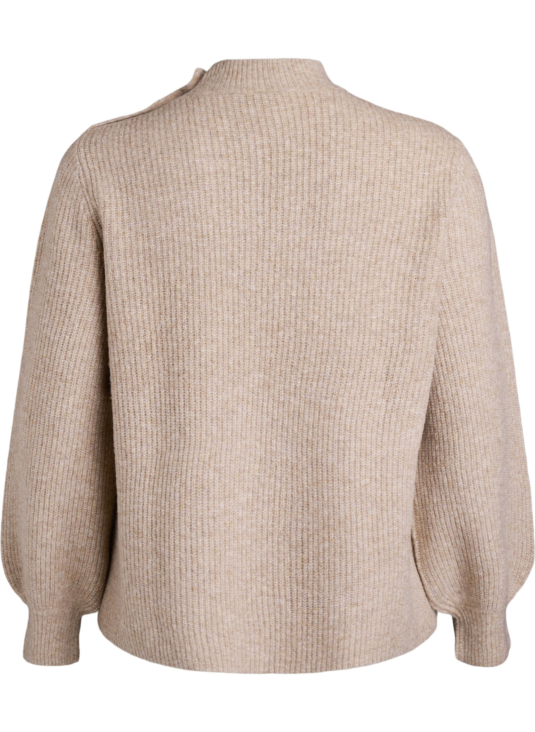 ZizziRibattu neulepusero puff-hihoilla ja napeilla, Beige, Packshot image number 1