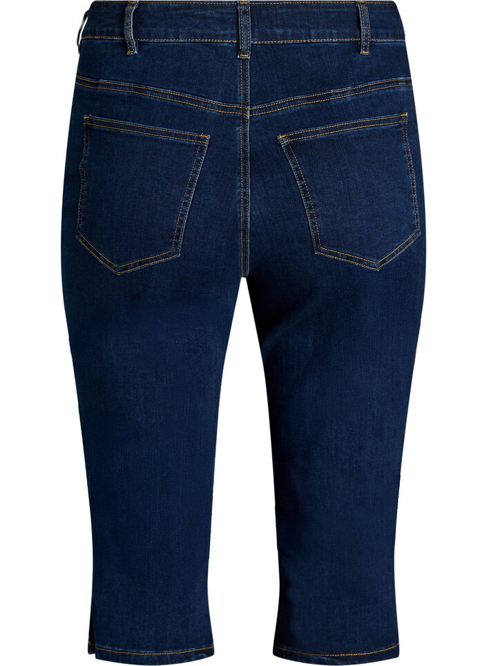 Korkeavy&ouml;t&auml;r&ouml;iset slim fit -caprit stretch-denimist&auml;, Sininen, Packshot image number 1