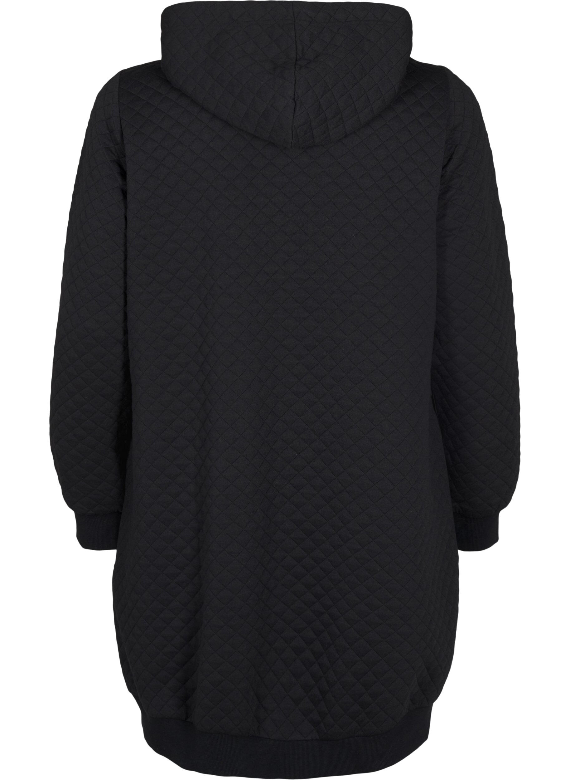 Zizzi Vetoketjulla suljettava pitk&auml; sporttinen neuletakki tikattua kangasta, Musta, Packshot image number 1