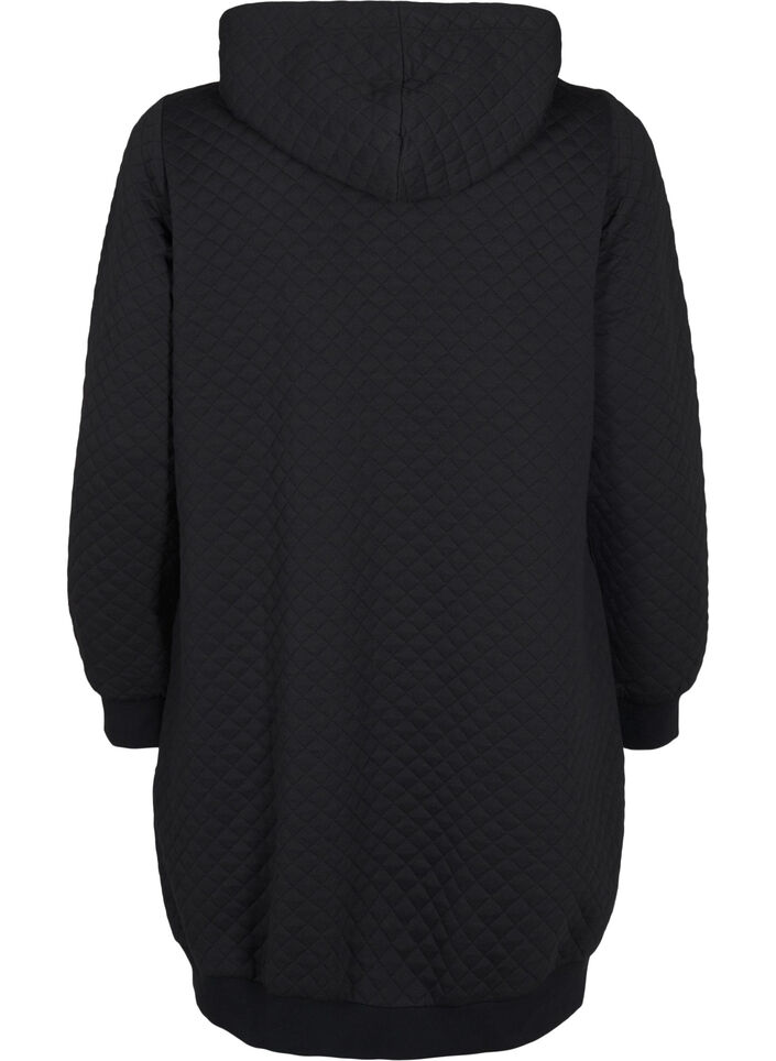 Vetoketjulla suljettava pitkä sporttinen neuletakki tikattua kangasta, Musta, Packshot image number 1