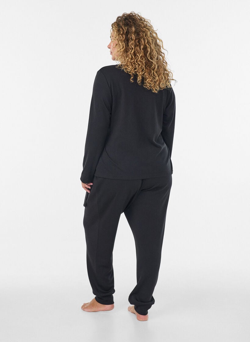 Jersey-kietaisupusero solmittavalla nauhalla, Musta, Model image number 2