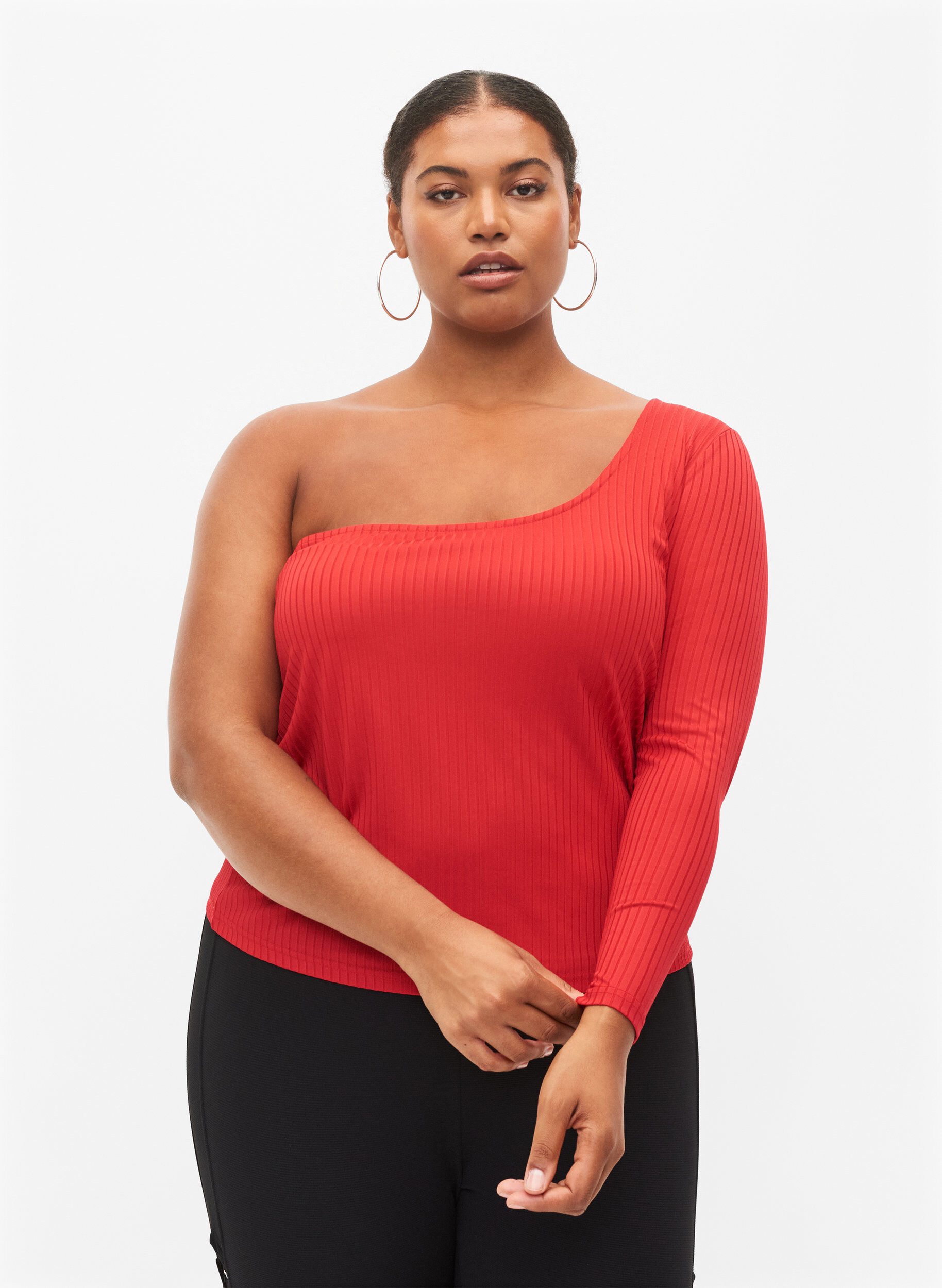 Zizzi One shoulder -pusero, Tango Red, Model image number 0