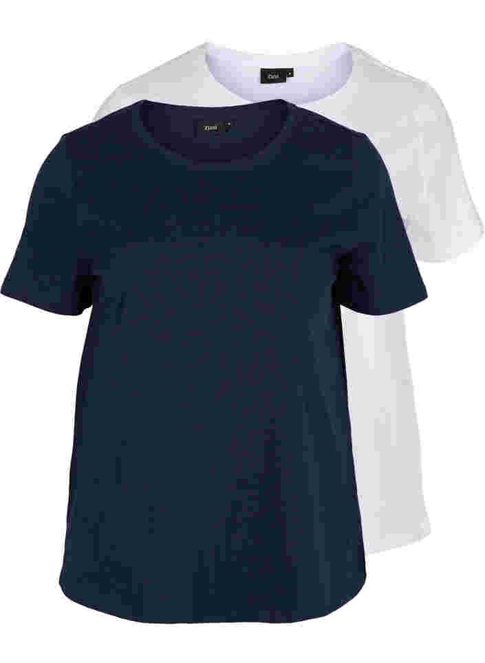2 perus t-paitaa puuvillasta, Navy B/B White, Packshot image number 0