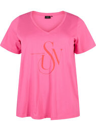 Puuvillainen t-paita painatuksella, Shocking Pink SUN