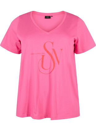 Puuvillainen t-paita painatuksella, Shocking Pink SUN, Packshot image number 0