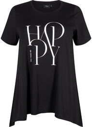 Puuvillainen t-paita tekstipainatuksella, Black HAPPY