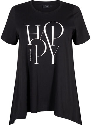 Puuvillainen t-paita tekstipainatuksella, Black HAPPY, Packshot image number 0