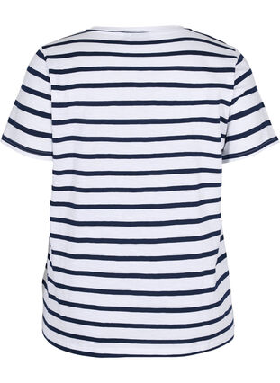 Raidallinen puuvillainen t-paita v-aukolla, White Navy B Stripe, Packshot image number 1