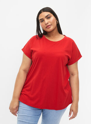 Lyhythihainen puuvillasekoitteinen T-paita, Tango Red, Model image number 0