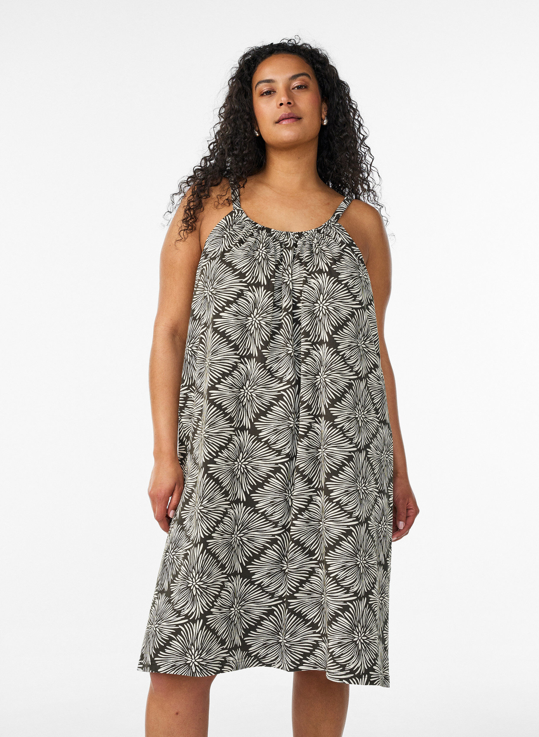 ZizziMidipituinen olkainmekko luomupuuvillaa, Musta, Model image number 0
