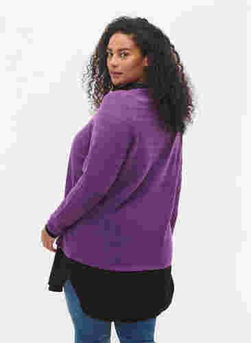 Tekstuurikuvioitu neulepusero pyöreällä pääntiellä, Amaranth Purple, Model image number 1