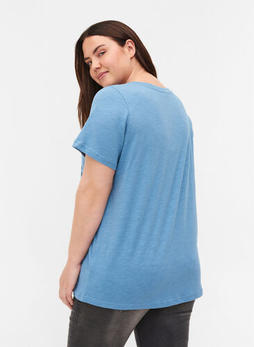 Ekologisesta puuvillasta valmistettu t-paita printillä, Blue Heaven Melange, Model image number 1