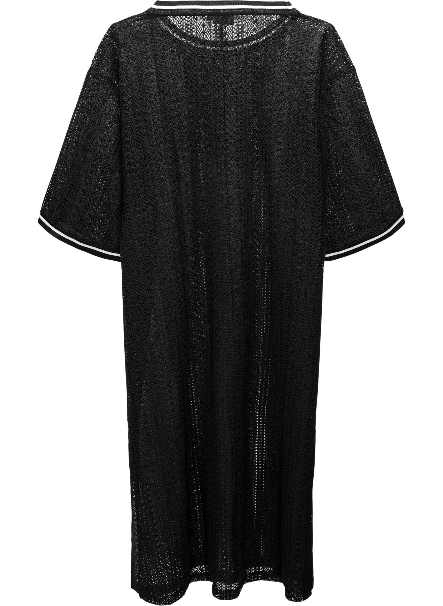 Zizzi Midimekko avoimella kuviolla ja lyhyill&auml; hihoilla, Musta, Packshot image number 1