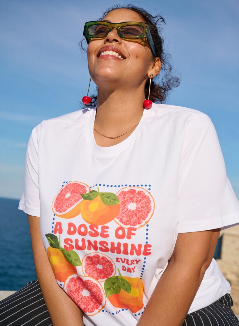 Luomupuuvillainen t-paita sitruskuviolla, Valkoinen, Image image number 0