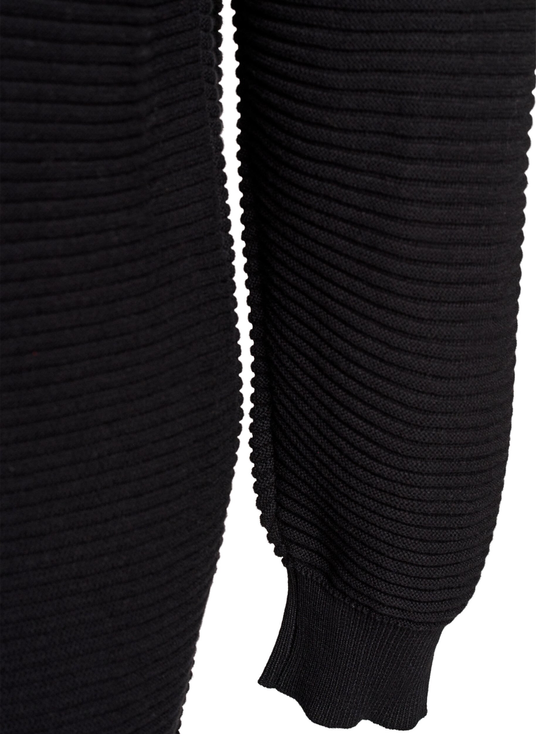 Zizzi Pitk&auml; ribattu puuvillainen neuletakki, Musta, Packshot image number 4