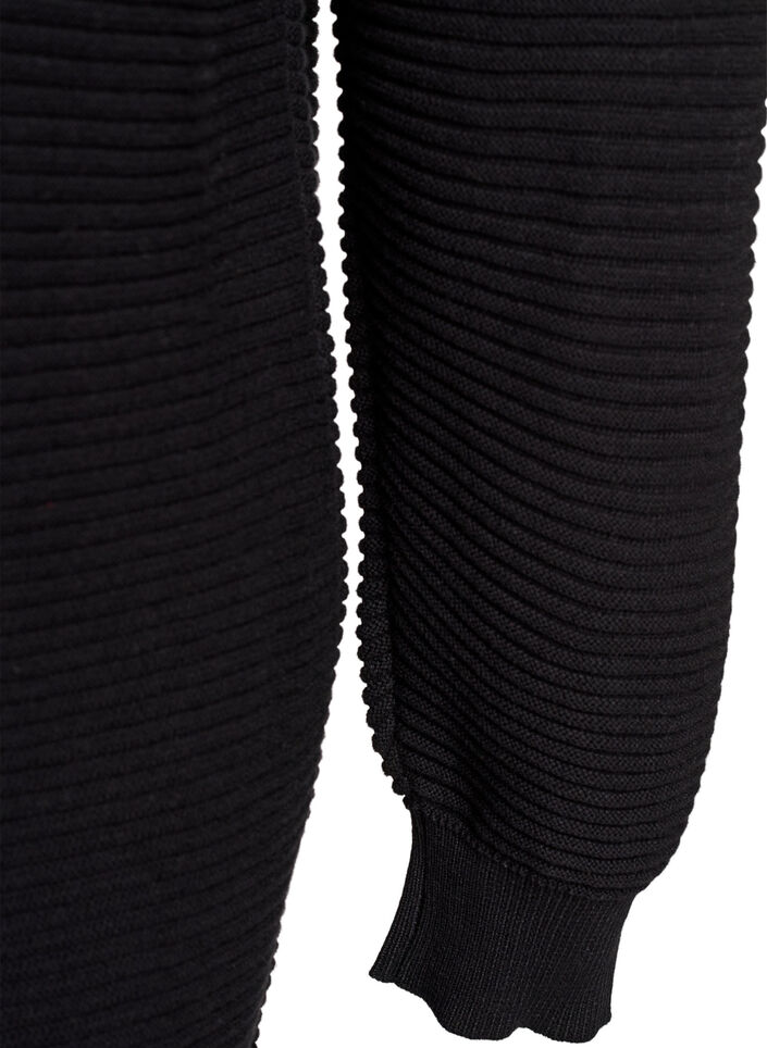 Pitk&auml; ribattu puuvillainen neuletakki, Musta, Packshot image number 4