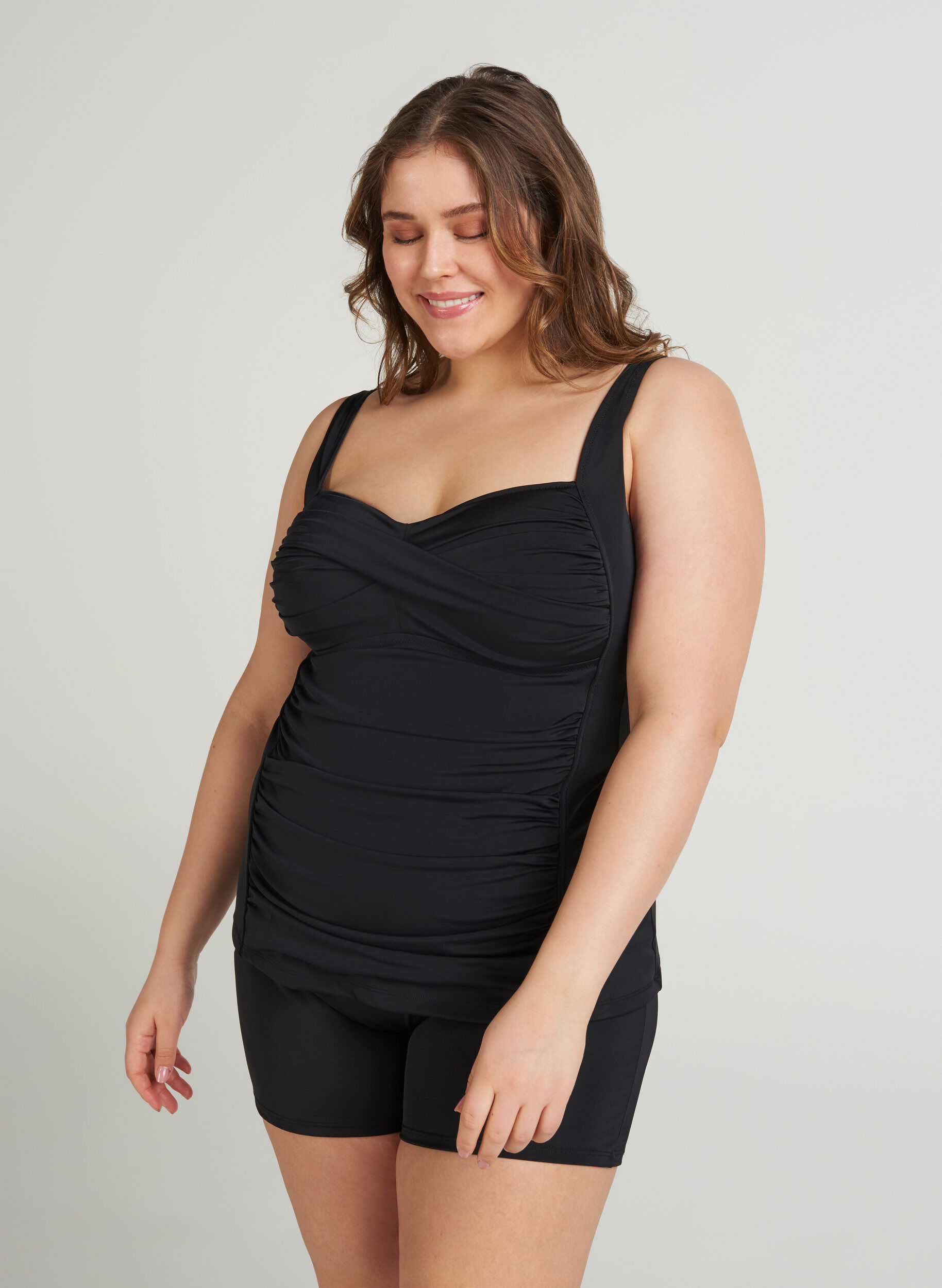 Zizzi Laskostettu tankini, Musta, Model image number 1