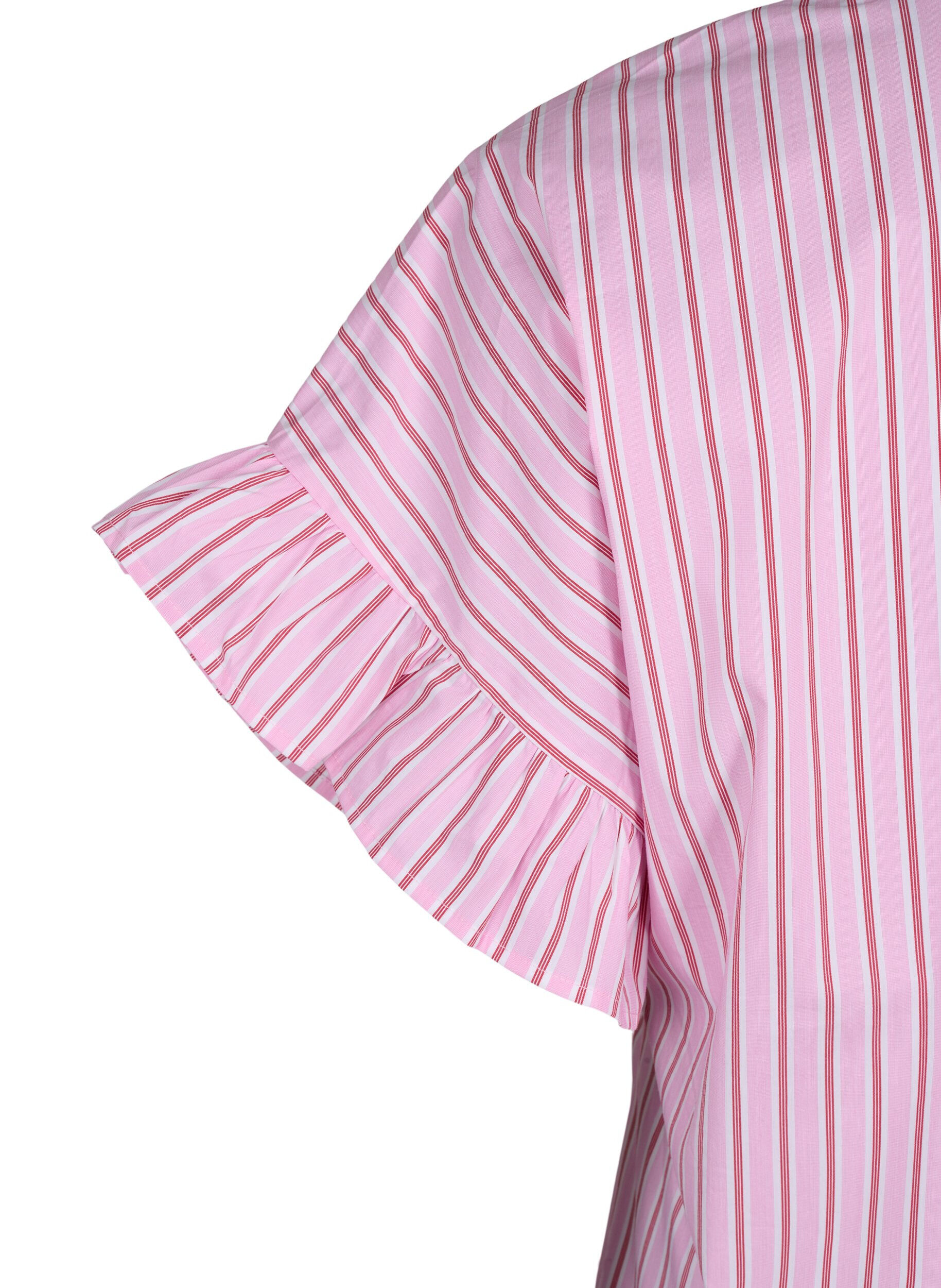 Zizzi Raidallinen pusero, jossa on peplum ja r&ouml;yhel&ouml;it&auml;, Pink Red Stripe, Packshot image number 3