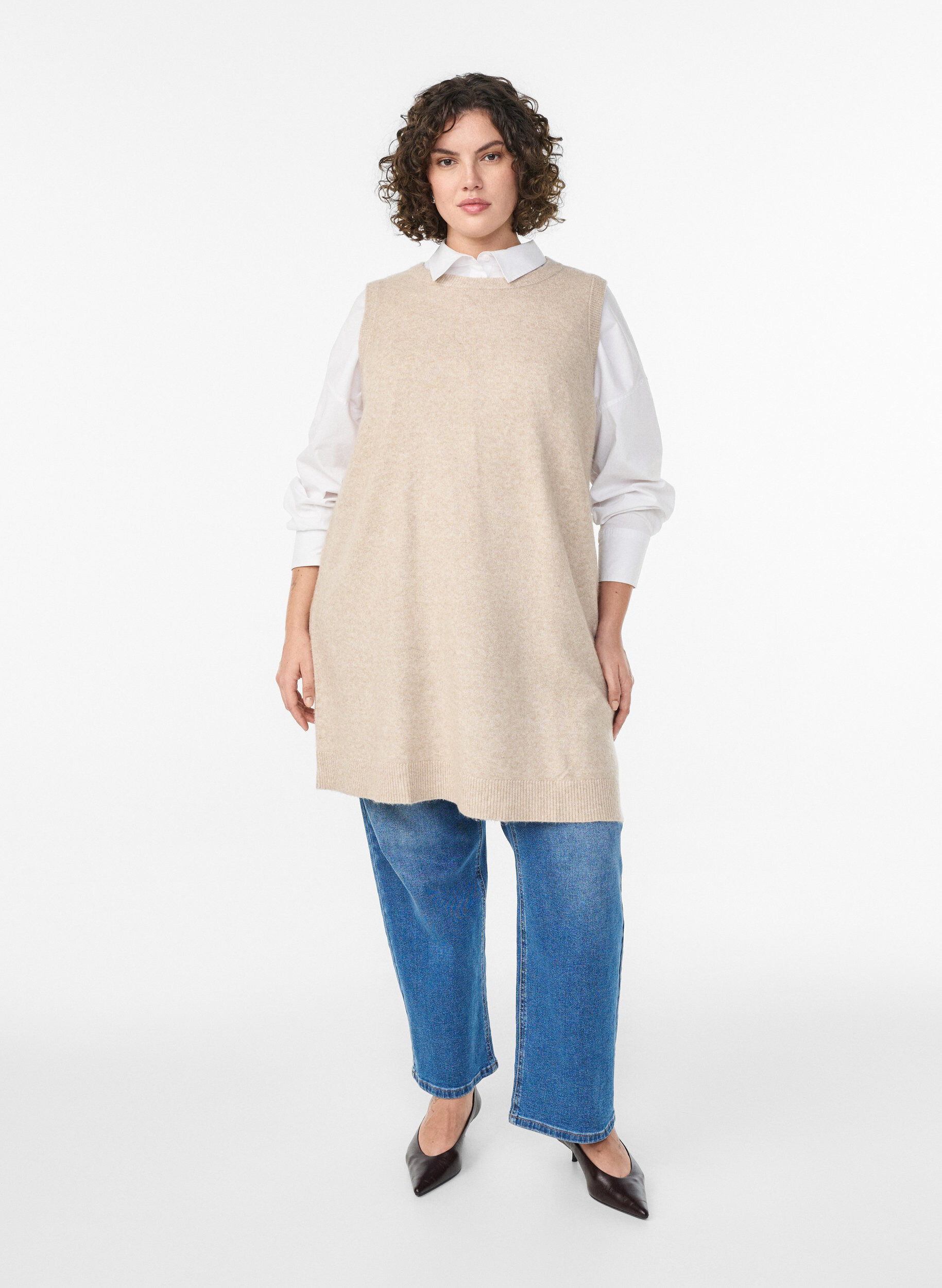 ZizziLyhyt hihaton neulemekko, Beige, Model image number 1