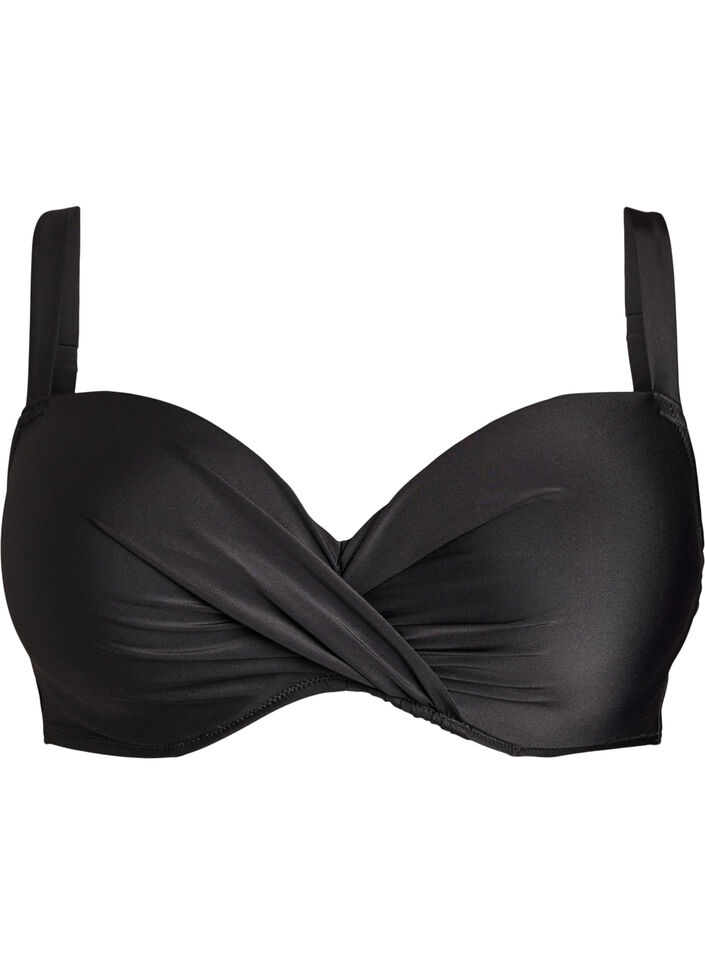 Kaarituelliset bikiniliivit rypytyksell&auml;, Musta, Packshot image number 0