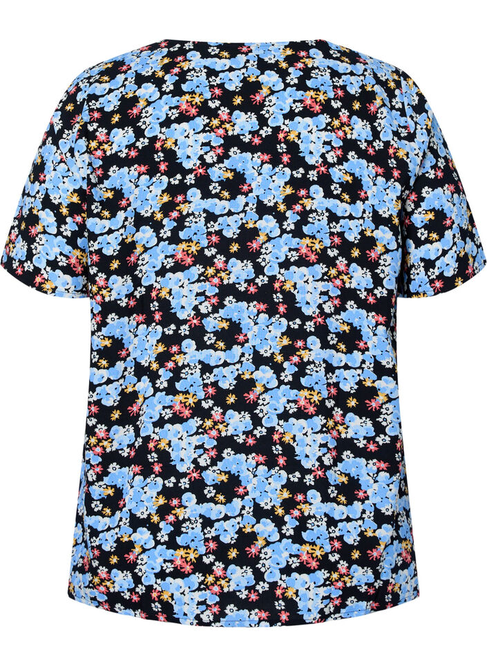 Printattu pyjamapaita viskoosia, Musta, Packshot image number 1