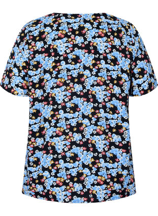 Printattu pyjamapaita viskoosia, Black Blue Flower, Packshot image number 1