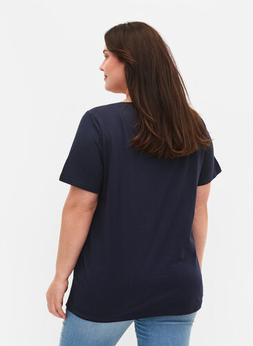Puuvillainen T-paita brodeerauksella, Navy Blazer, Model image number 1