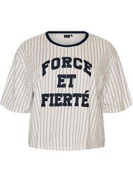 Boxy T-paita raidoilla ja statement-printill&auml;, Valkoinen