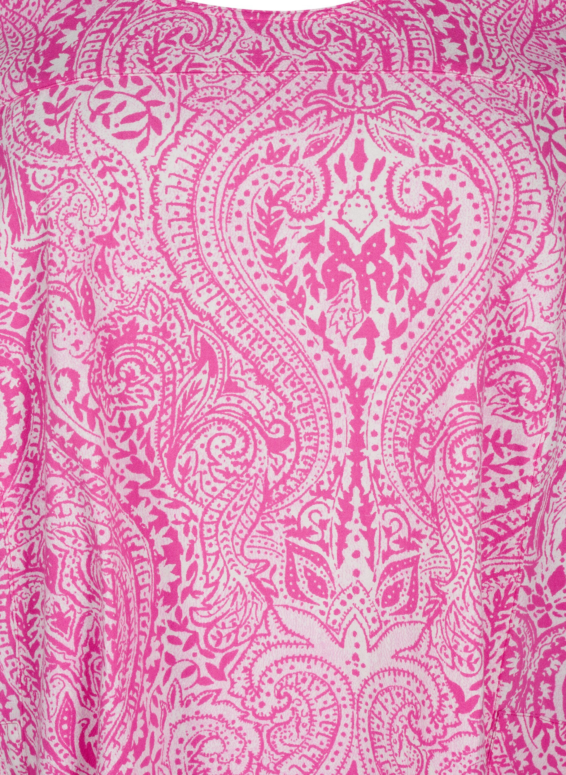 Zizzi Lyhythihainen puuvillamekko paisley-kuviolla, Vaaleanpunainen, Packshot image number 2