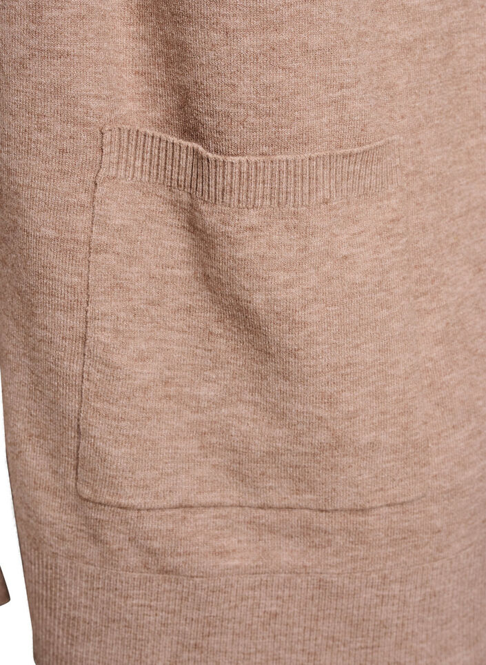 Pitk&auml; avoin neuletakki taskuilla, Beige, Packshot image number 3