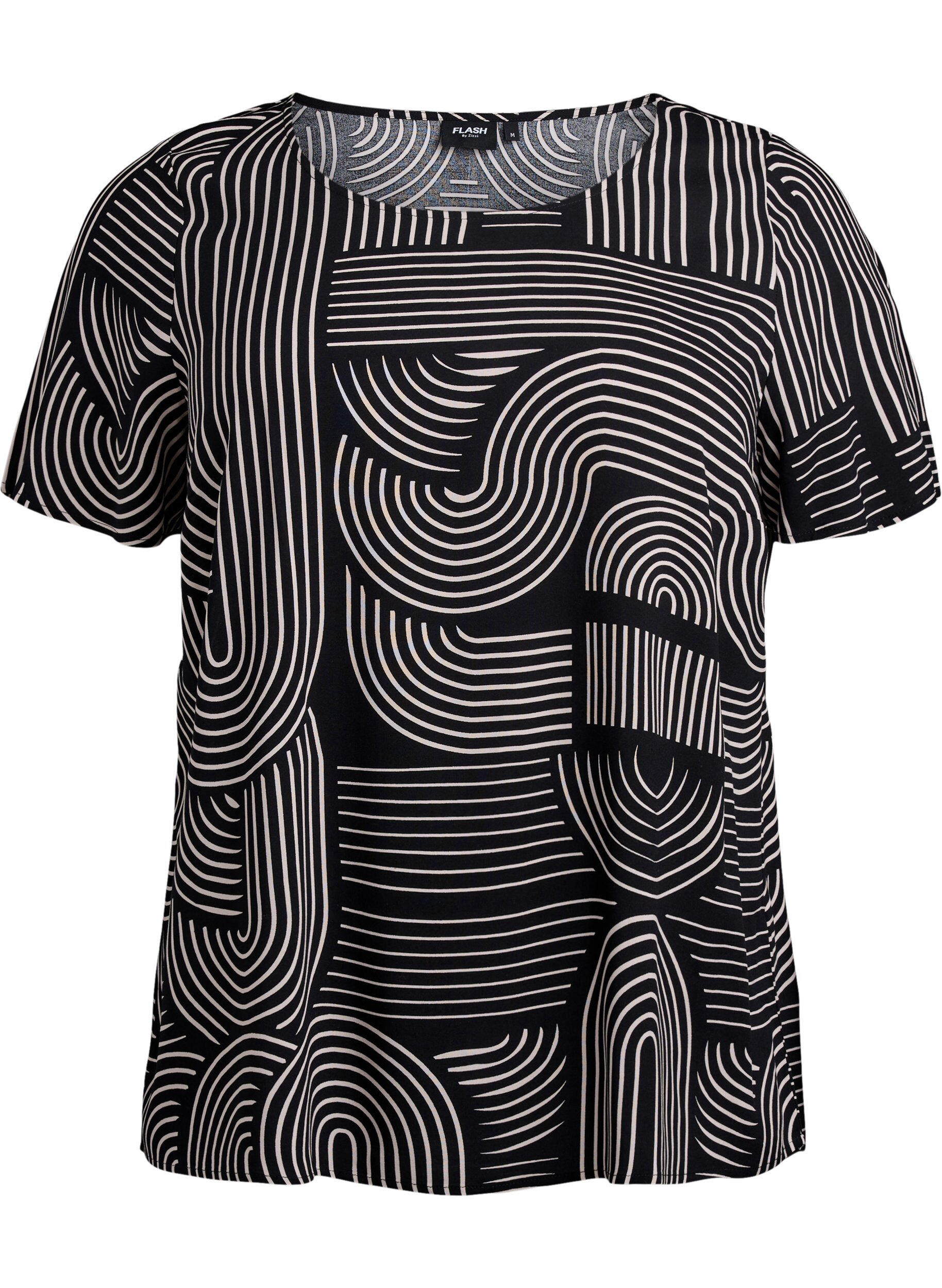 ZizziLyhythihainen viskoosipusero printill&auml;, Musta, Packshot image number 0