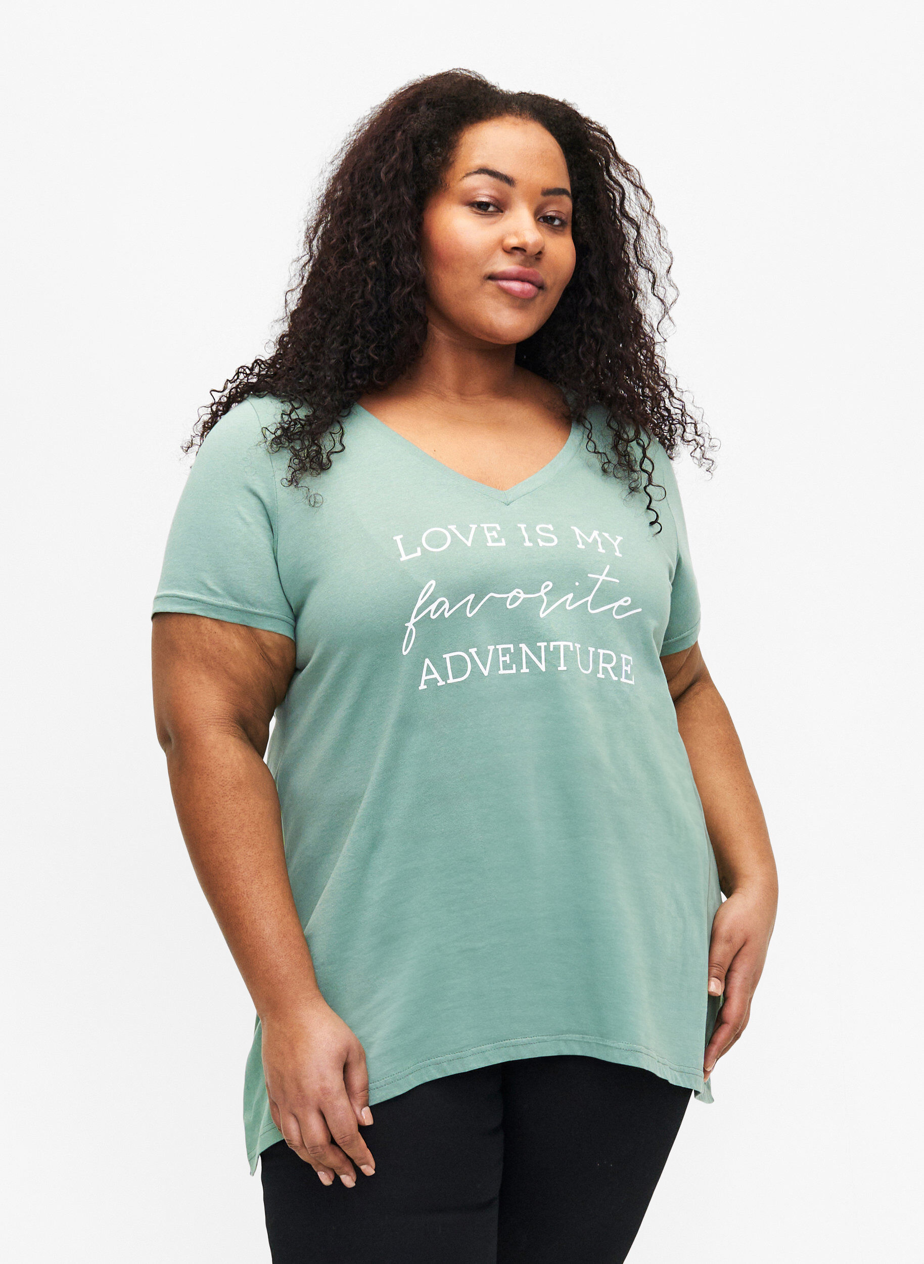 Zizzi Lyhythihainen puuvillainen t-paita, Chinois G. W. Love, Model image number 0