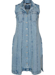 Hihaton farkkumekko nappikiinnityksell&auml; ja halkioilla, Sininen