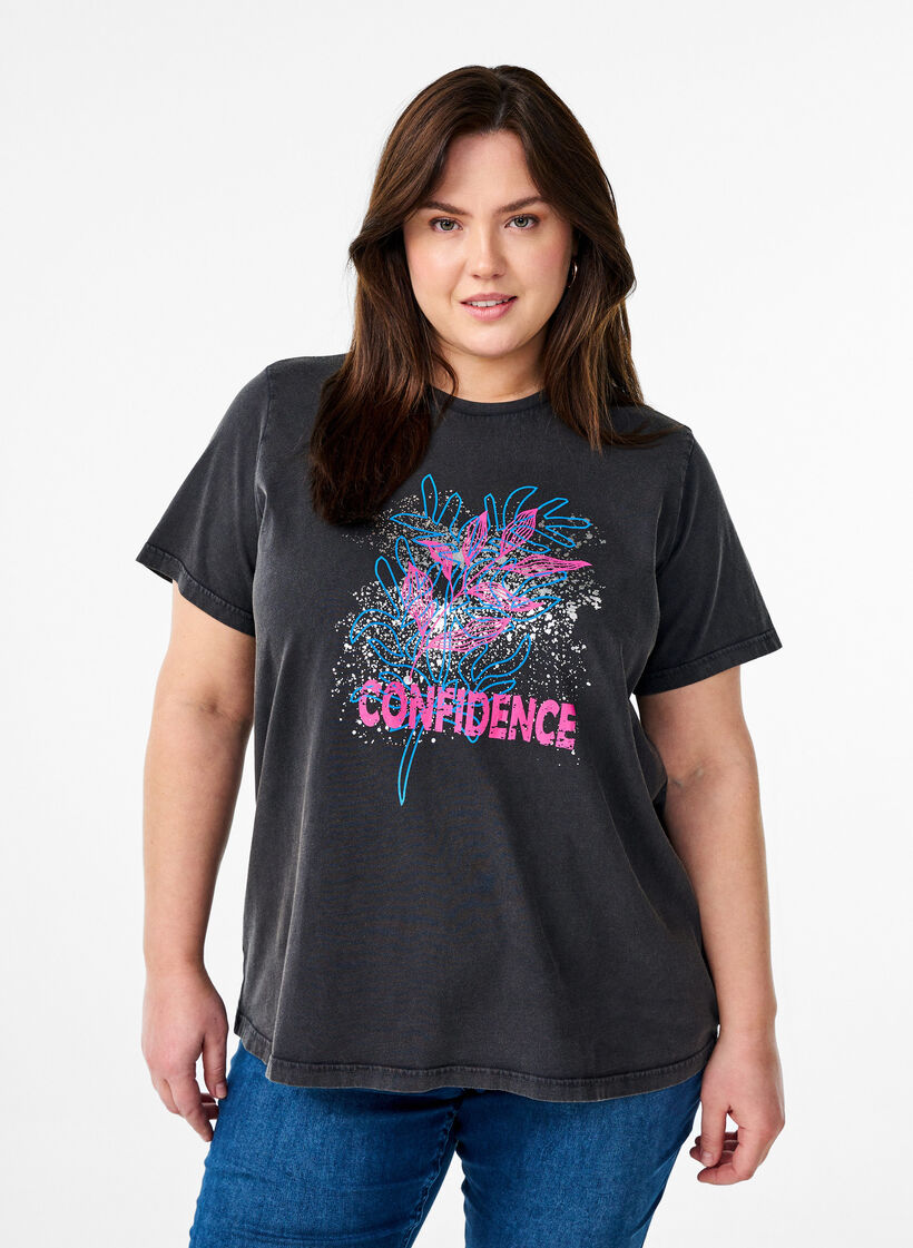 T-paita luomupuuvillasta, jossa on siisti printti, Harmaa, Model image number 0