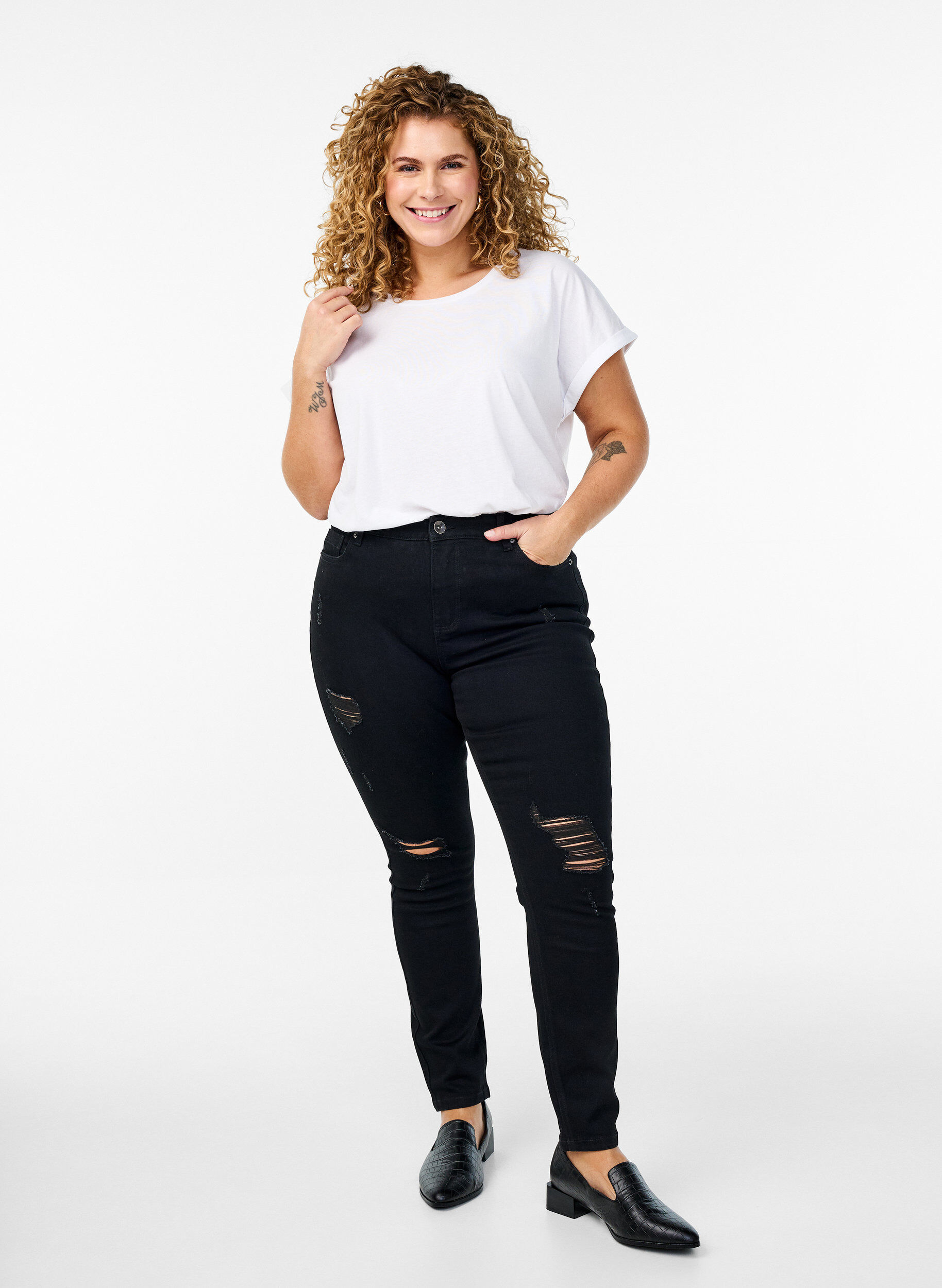 Zizzi Lyhythihainen puuvillasekoite t-paita, Valkoinen, Model image number 1