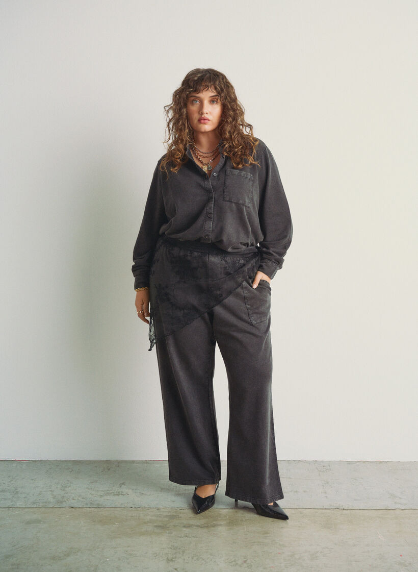 Leveälahkeiset collegehousut pestyllä lookilla, Harmaa, Image image number 0