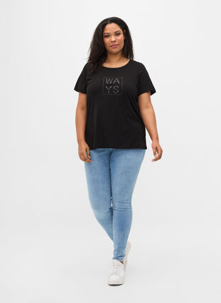 Lyhythihainen puuvillainen t-paita printillä , Black WAYS, Model image number 2