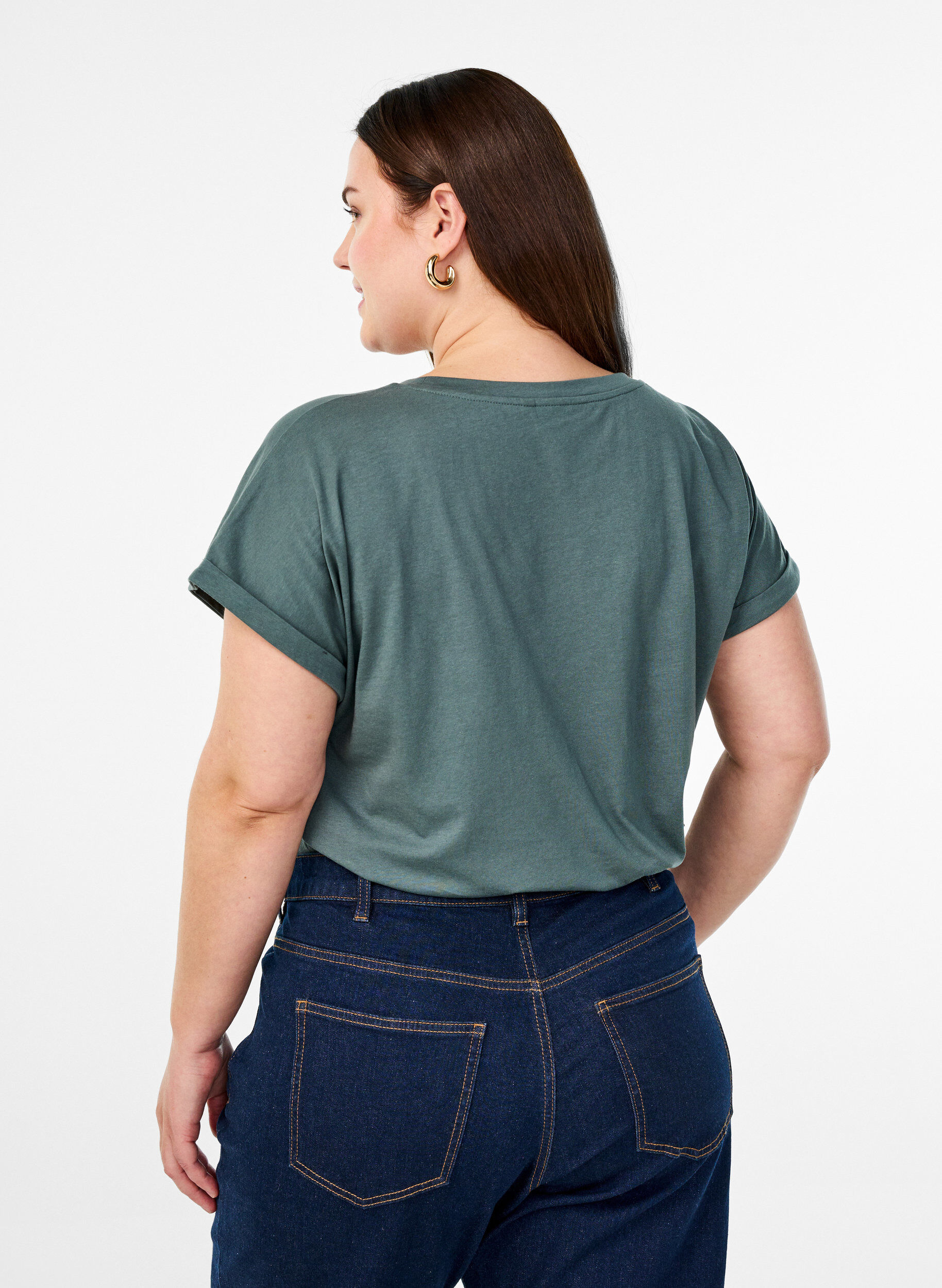 ZizziLyhythihainen puuvillasekoitteinen T-paita, Vihre&auml;, Model image number 2
