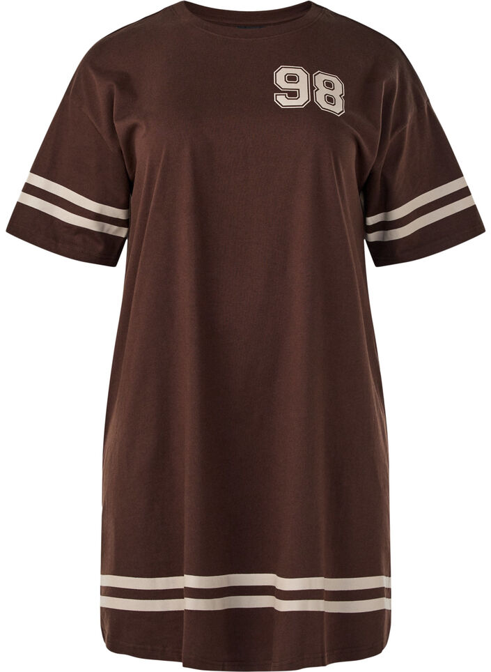 Short t-shirt dress with sporty details, Brown, Packshot image number 0