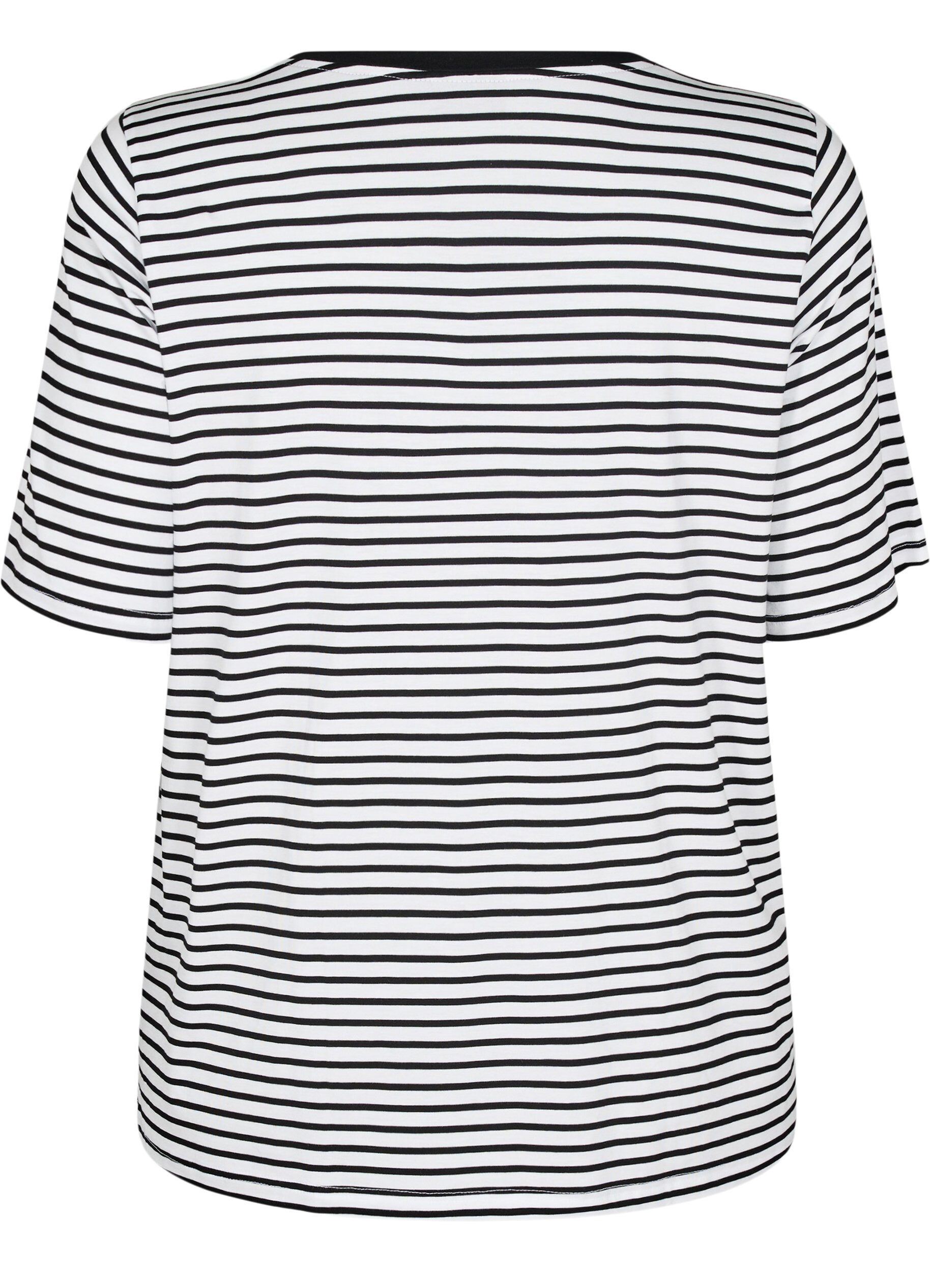 ZizziT-paita, jossa TENCEL&trade; Lyocell -kuitua ja raitakuosi, Valkoinen, Packshot image number 1