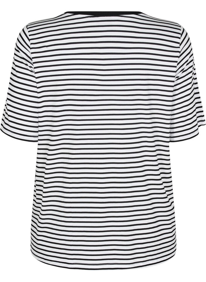 T-paita, jossa TENCEL&trade; Lyocell -kuitua ja raitakuosi, Valkoinen, Packshot image number 1