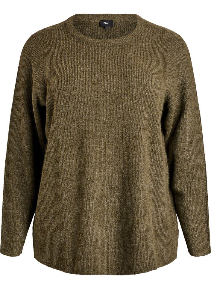 Melange-neulepusero pyöreällä pääntiellä, Vihreä, Packshot image number 0