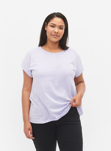 Meleerattu t-paita lyhyillä hihoilla, Lavender Mél, Model image number 0