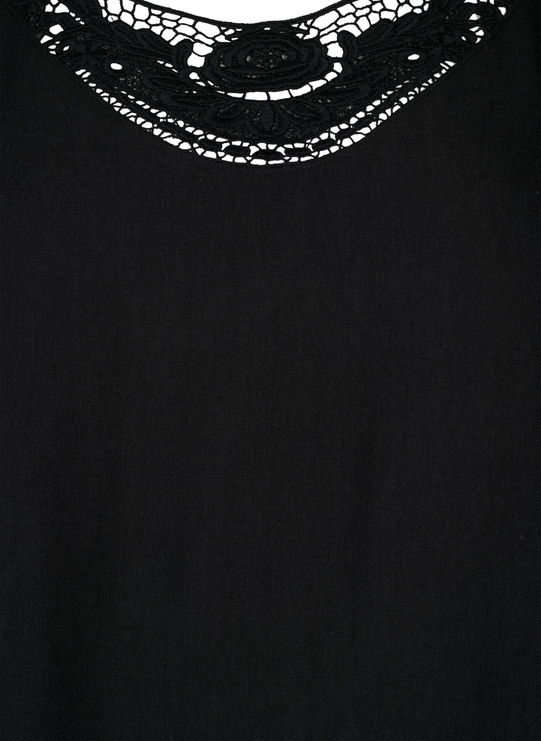 Zizzi Viskoosipusero, jossa on virkattu yksityiskohta, Black, Packshot image number 2