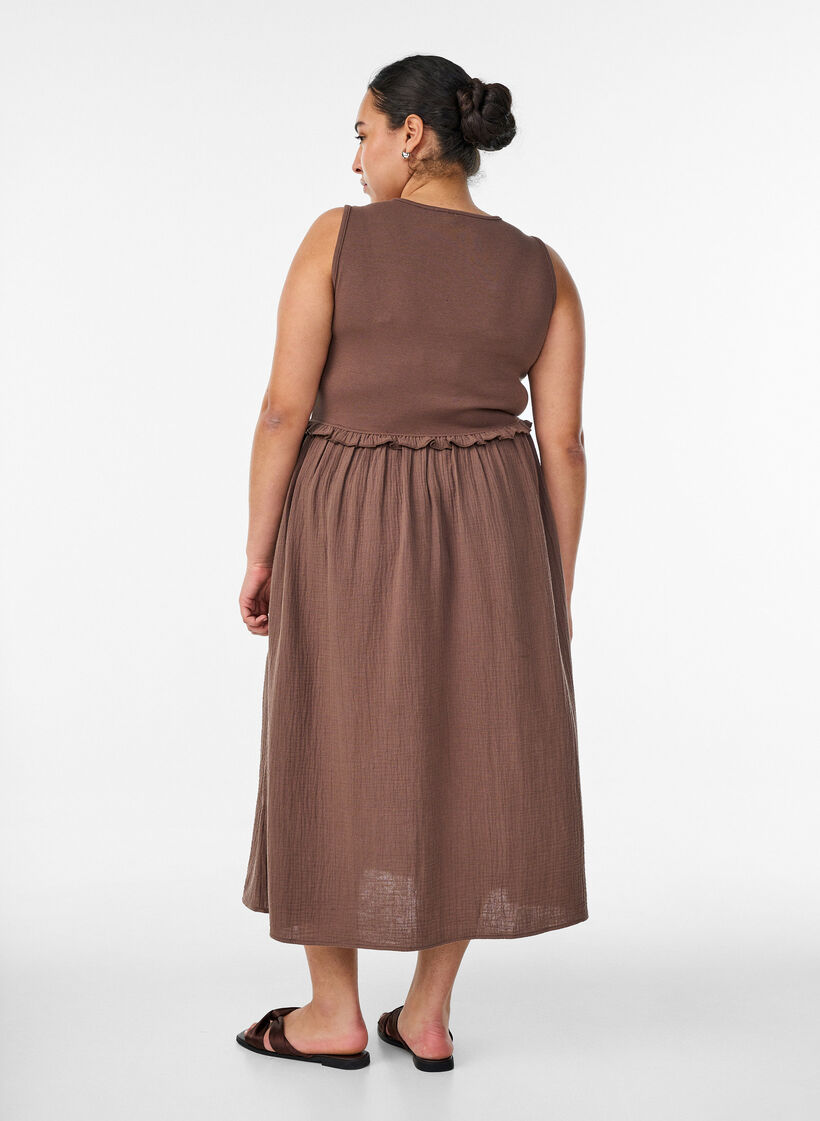 Hihaton puuvillainen midimekko ribill&auml; ja musliinilla, Ruskea, Model image number 1