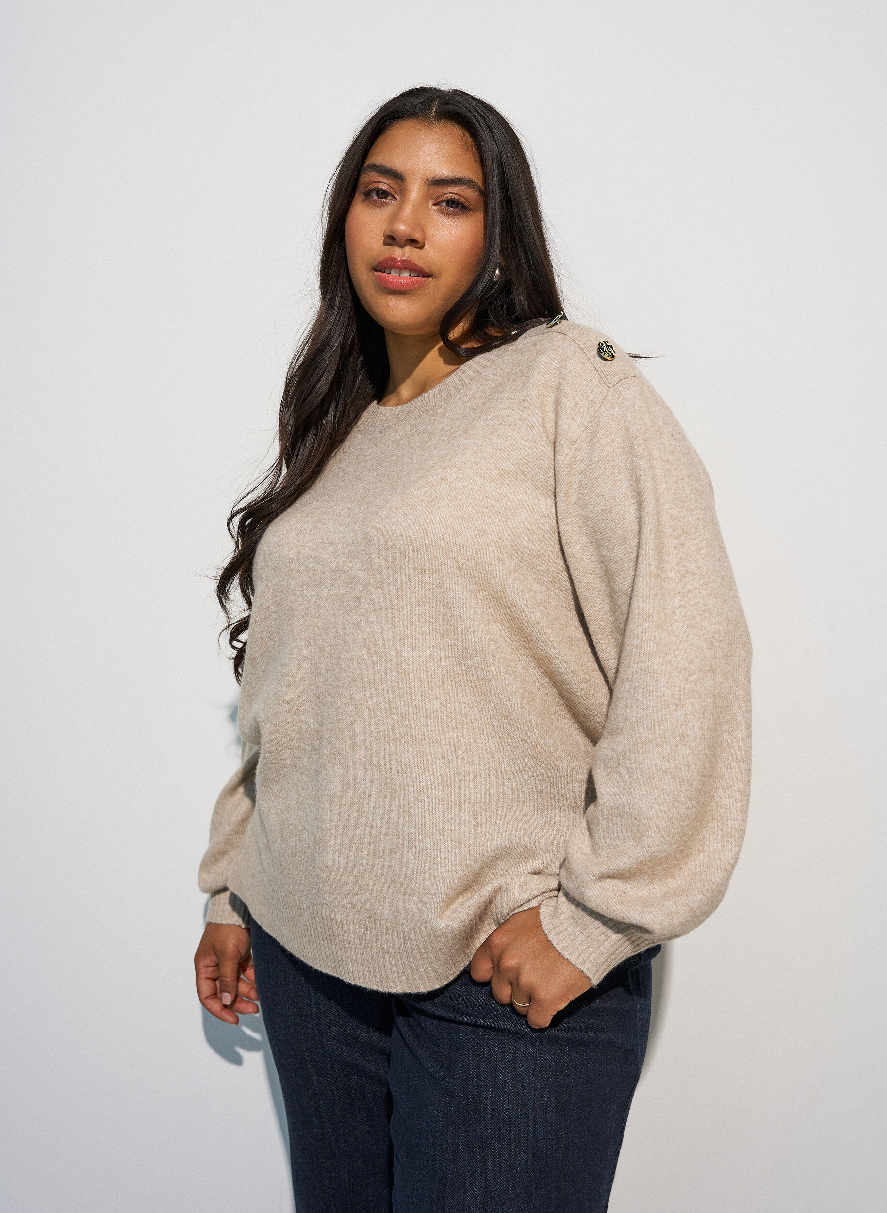 ZizziNeulepusero nappiyksityiskohdilla, Beige, Model image number 0