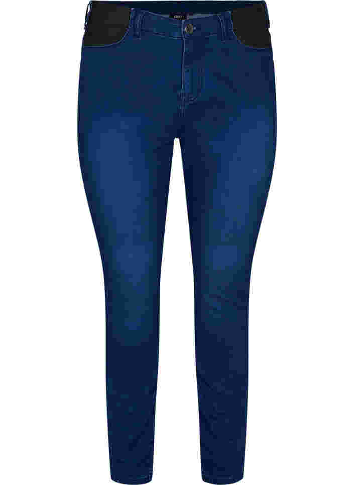 Super slim Amy-farkut joustavalla vyötäröllä, Dark blue, Packshot image number 0
